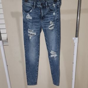 American Eagle Outfitters Women's Ripped Blue Skinny Jeans